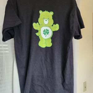 Black T-Shirt with Green Luck Bear Graphic Back Print NWOT